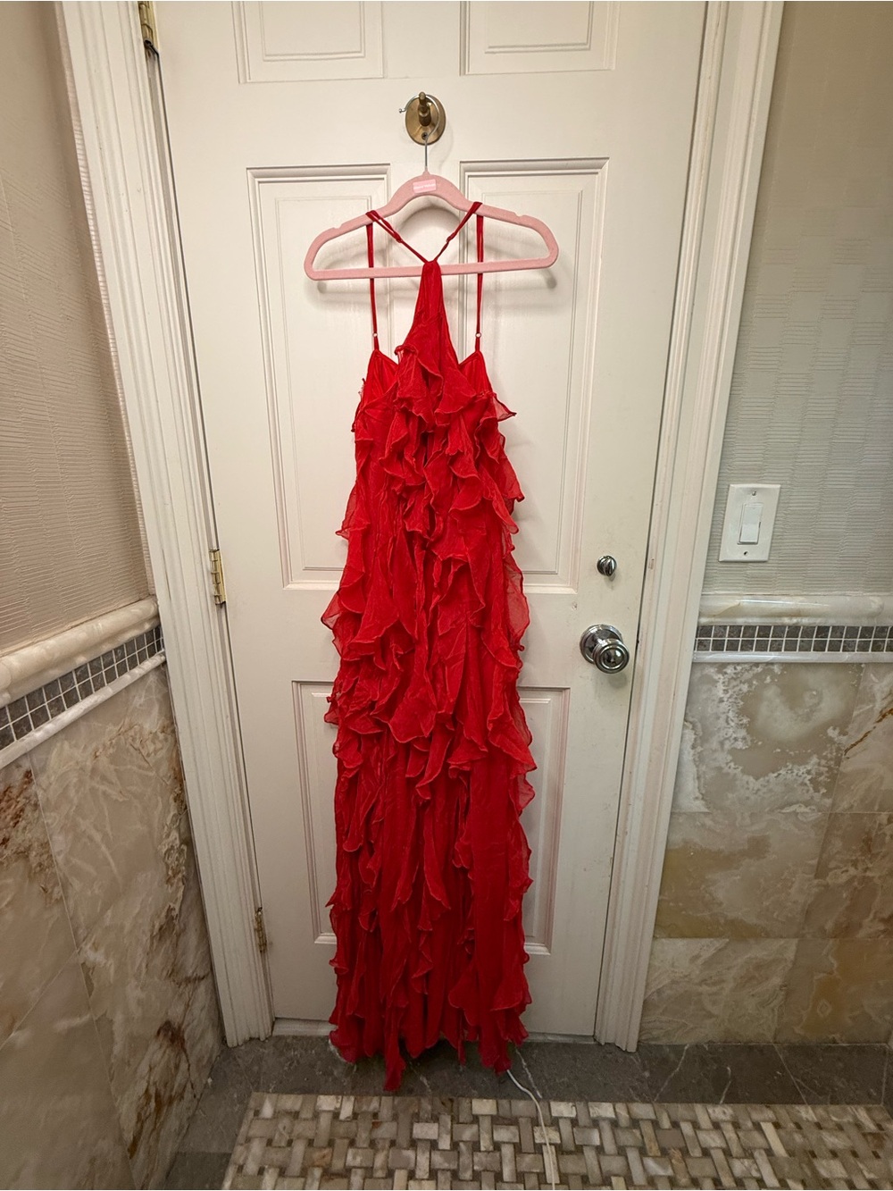Red Ruffle Halter Women's Top - Picture 9 of 13